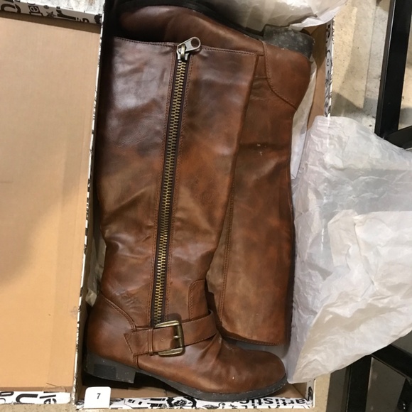 BRASH Knee High Heeled Boots Women's Size 7 Tan Brown Full Side Zipper - Picture 3 of 10